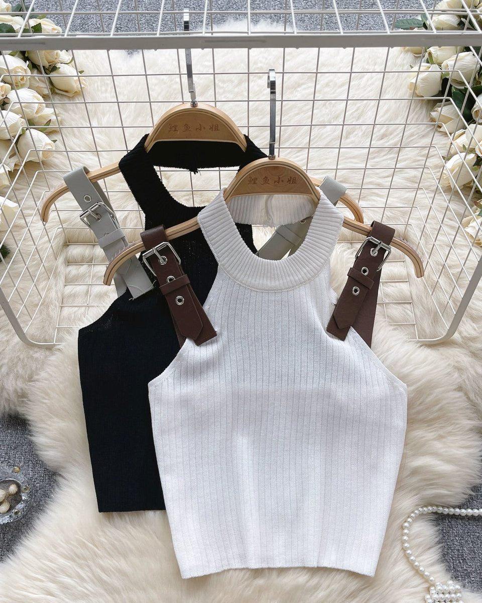 Patchwork Askılı Sırt Dekolteli Triko Atlet