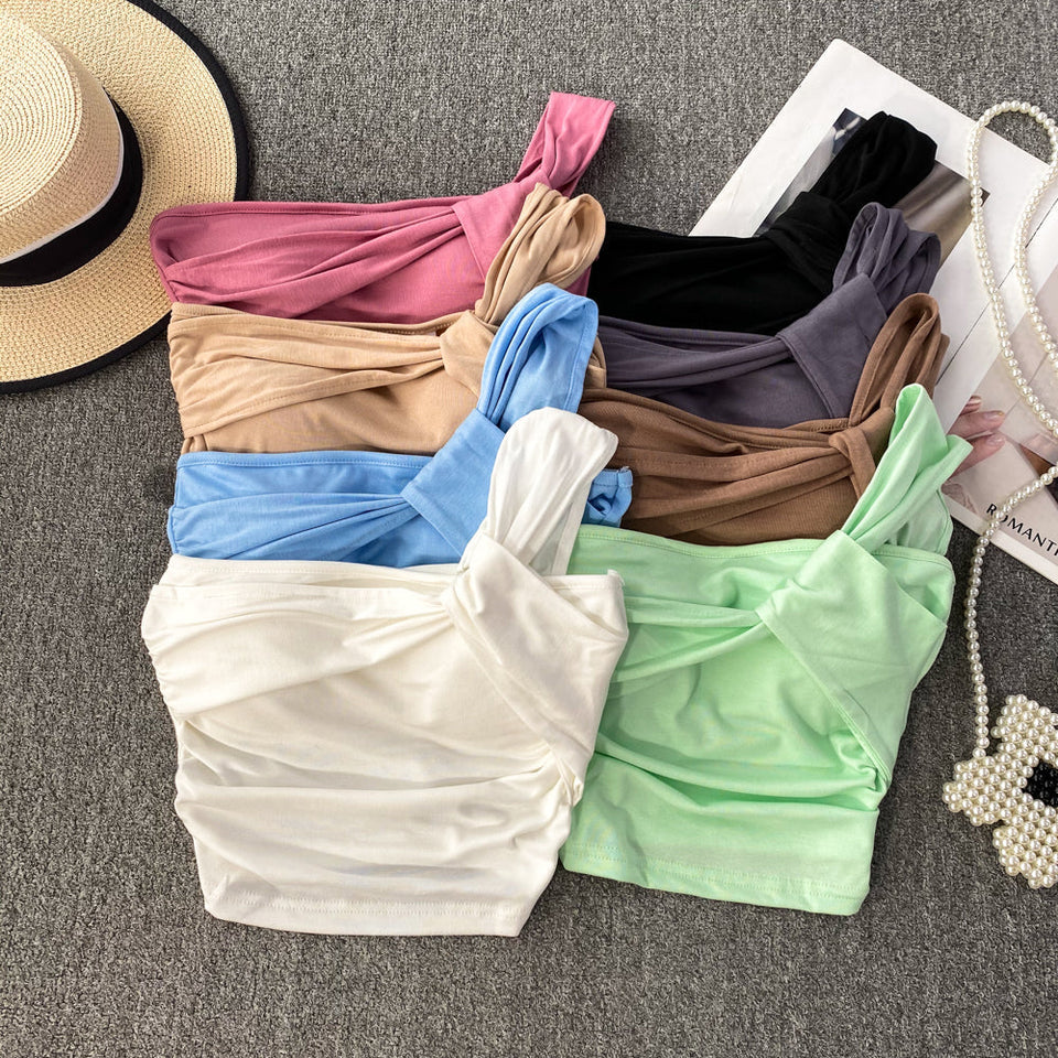 Nish Düz Renk Düğümlü Crop Bluz