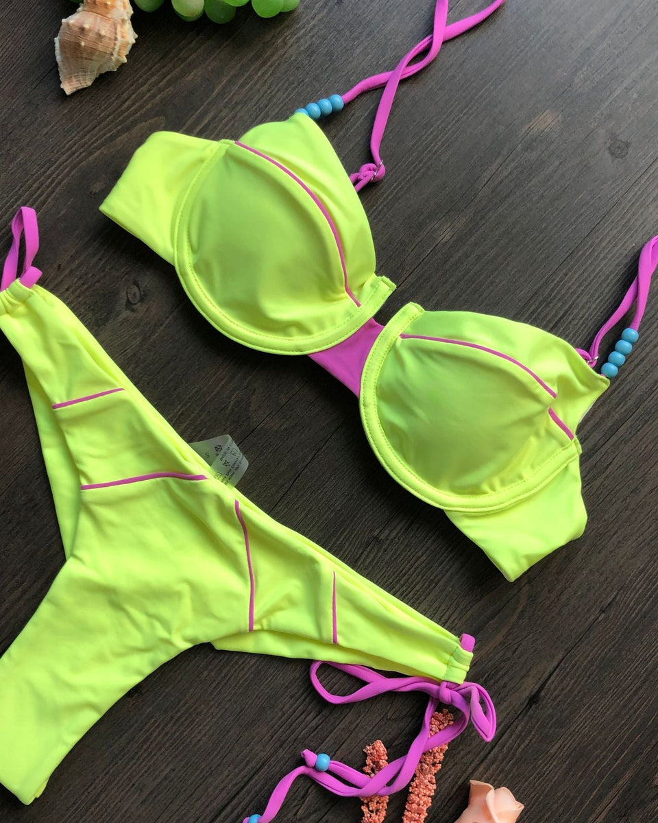Karışık Renk Basit Tasarım İp Bikini