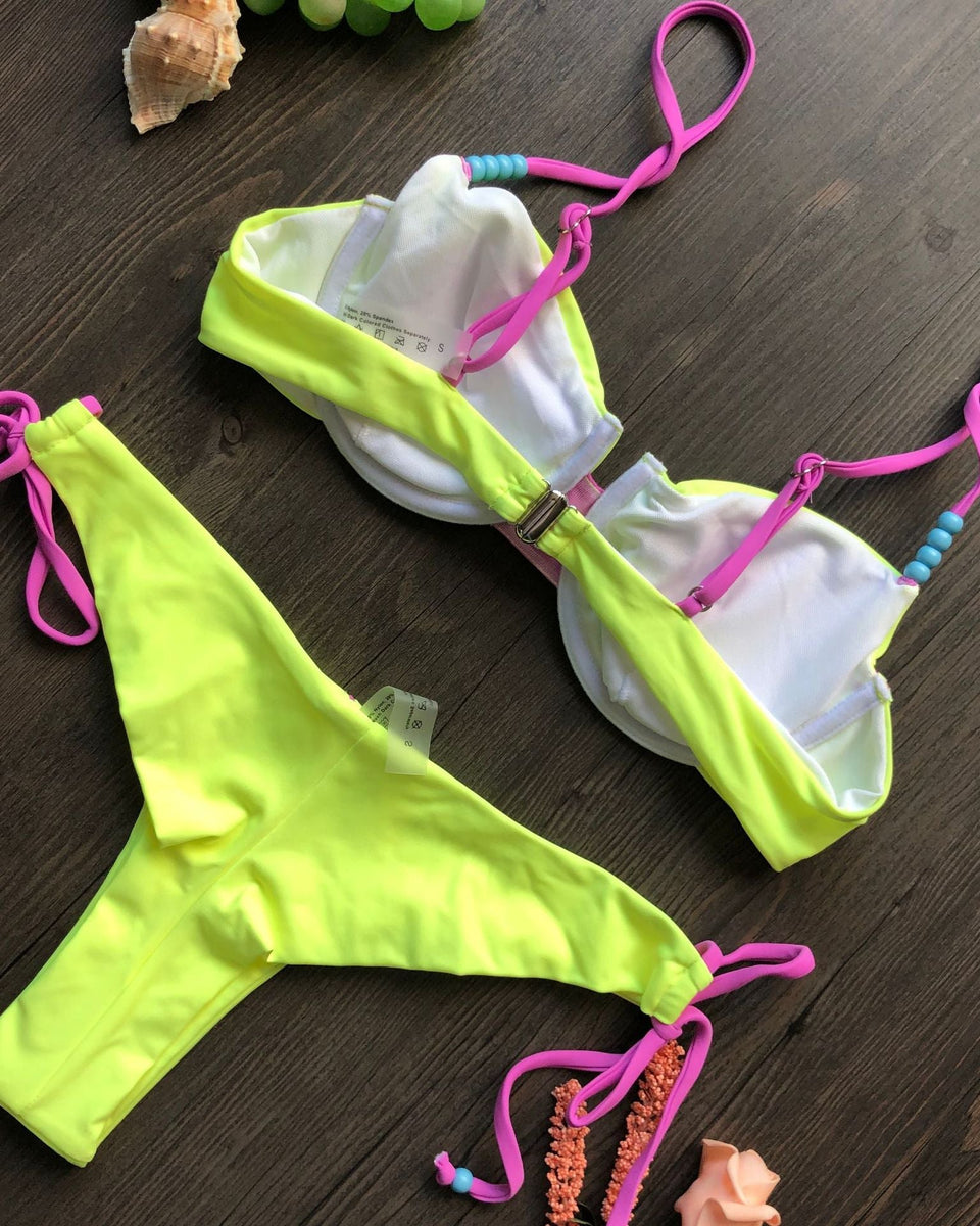 Karışık Renk Basit Tasarım İp Bikini