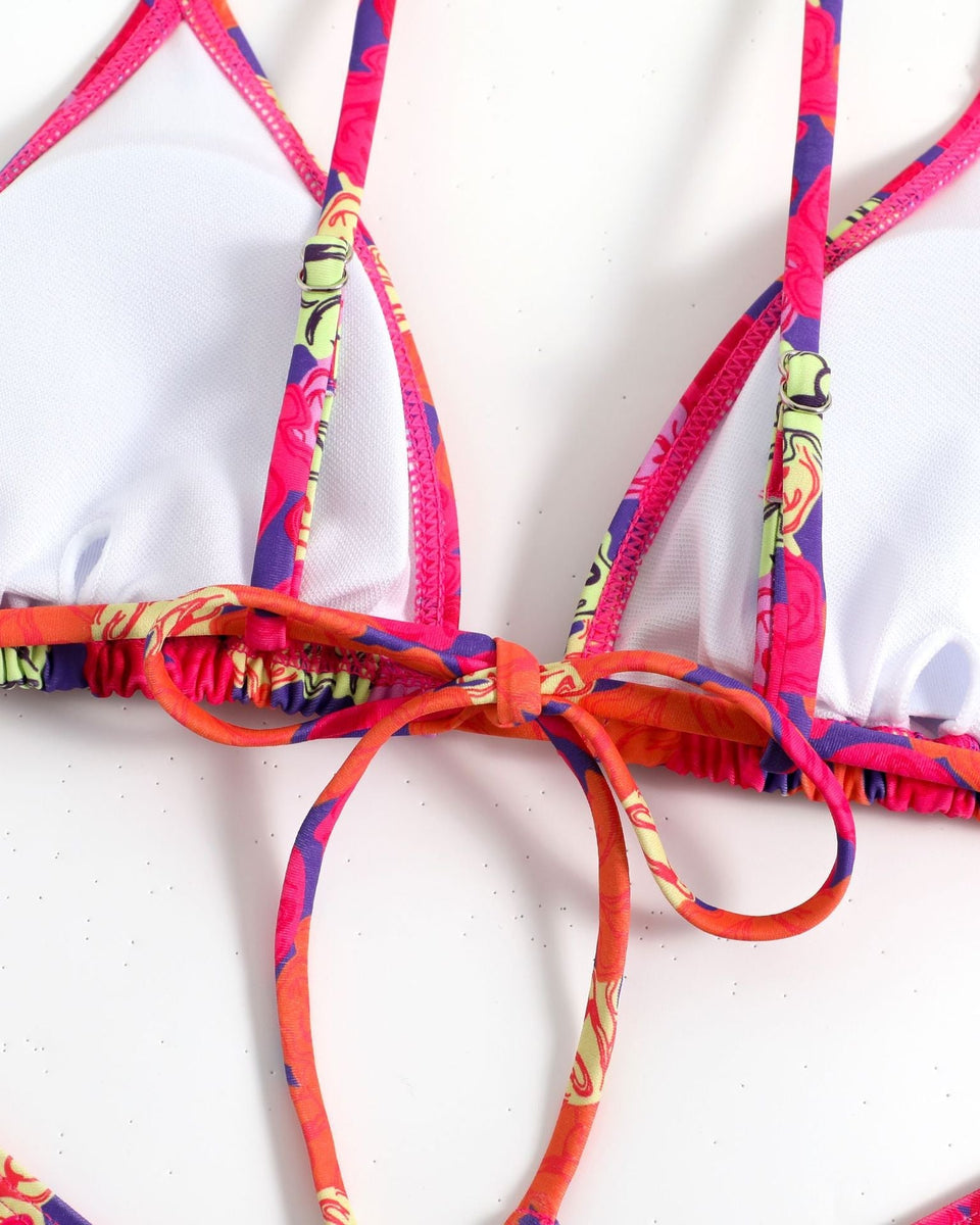 Renkli Çiçek Desenli Halter Bikini