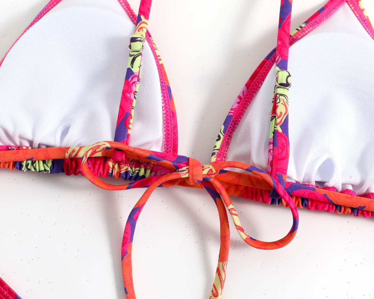 Renkli Çiçek Desenli Halter Bikini
