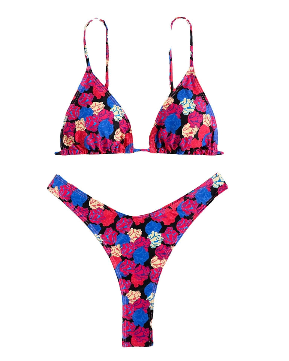 Renkli Çiçek Desenli Halter Bikini