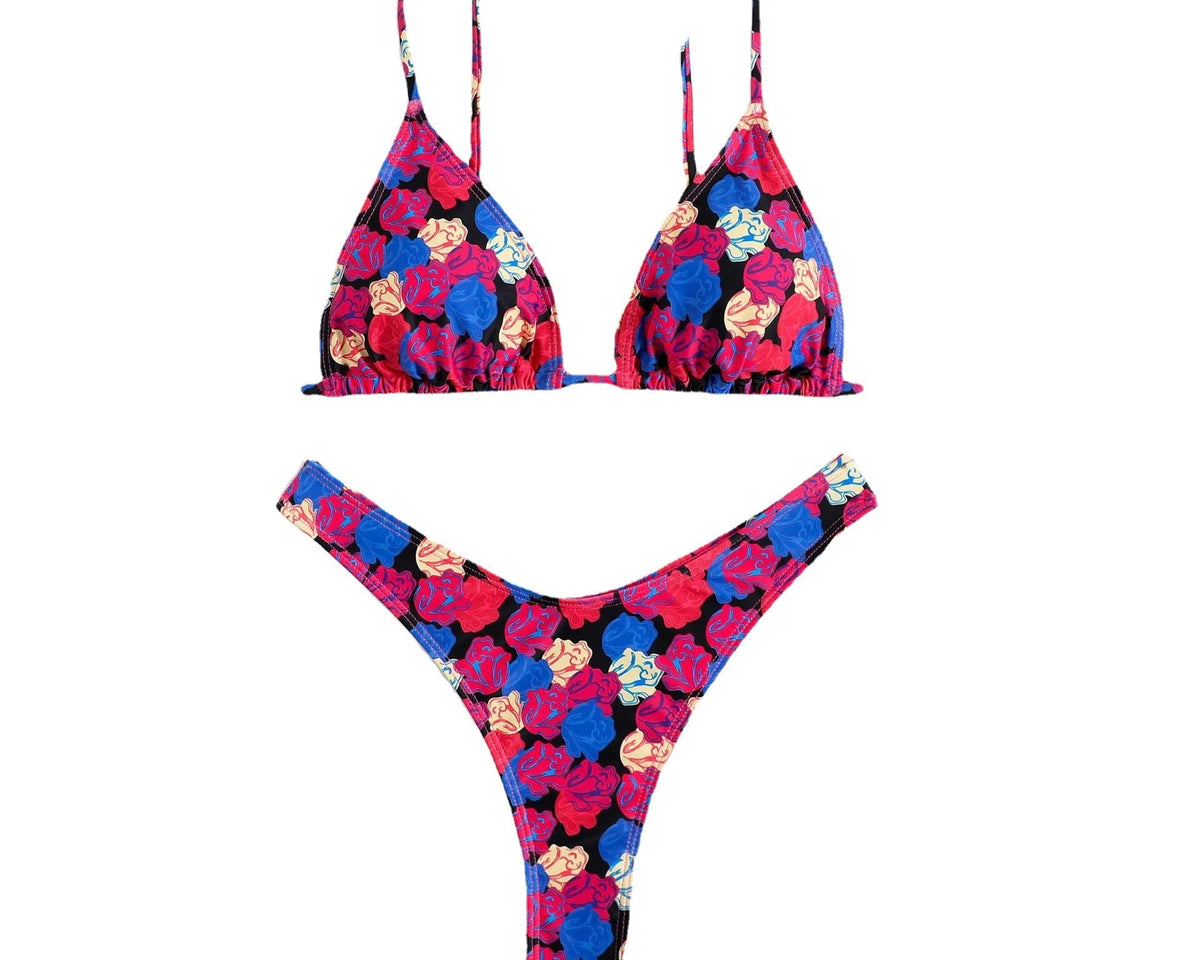 Renkli Çiçek Desenli Halter Bikini