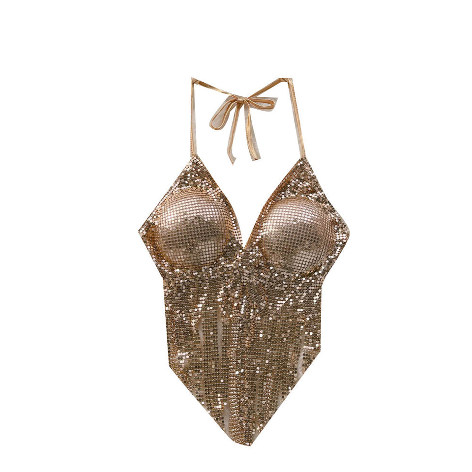 Stamp Halter Yaka Crop Bluz
