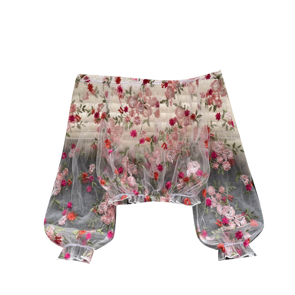 Lola Off-Shoulder Çiçek Nakışlı Dantel Bluz
