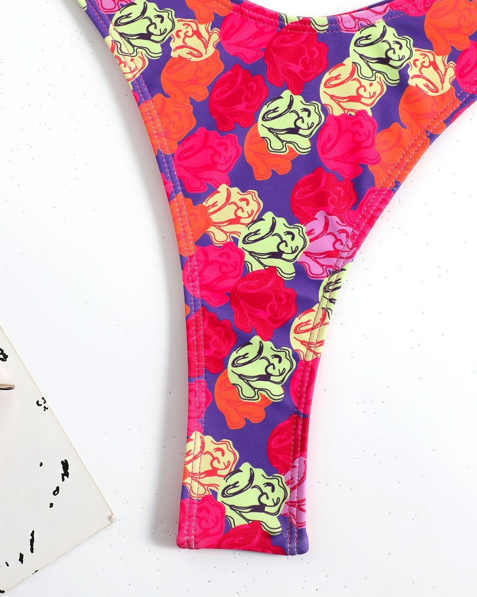 Renkli Çiçek Desenli Halter Bikini