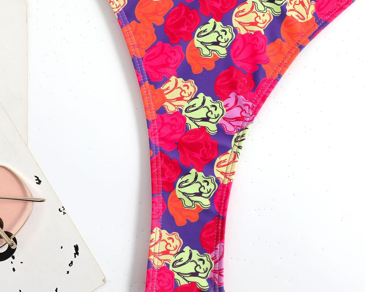 Renkli Çiçek Desenli Halter Bikini