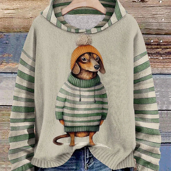 Kadınlar için Elbise İçindeki Sevimli Dachshund Baskılı Kapüşonlu Sweatshirt