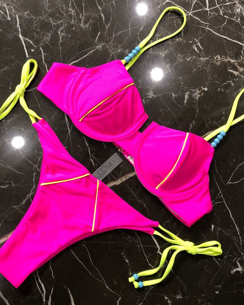Karışık Renk Basit Tasarım İp Bikini