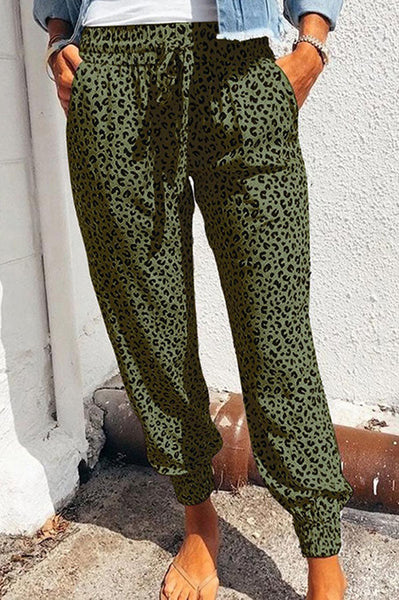 Leopar Desenli Jogging Pantolon Kordonlu