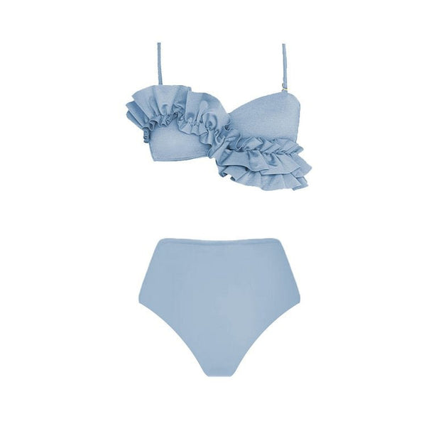 Fırfırlı Düz Renk Tankini & Sarma Etek 2 Parça