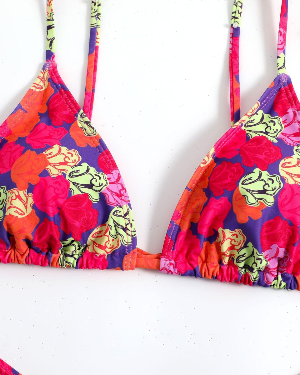 Renkli Çiçek Desenli Halter Bikini