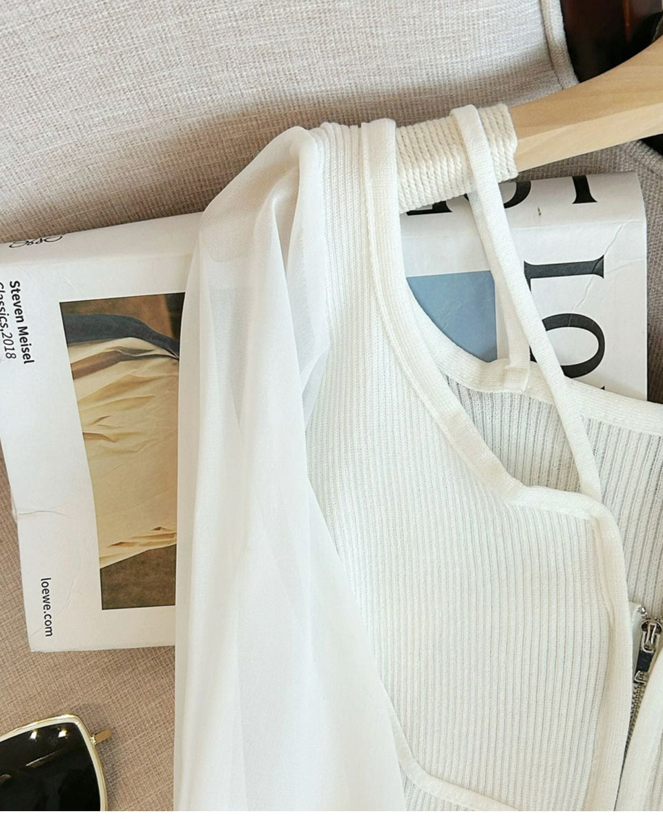Patchwork Kapüşonlu Halter Fermuarlı Üst
