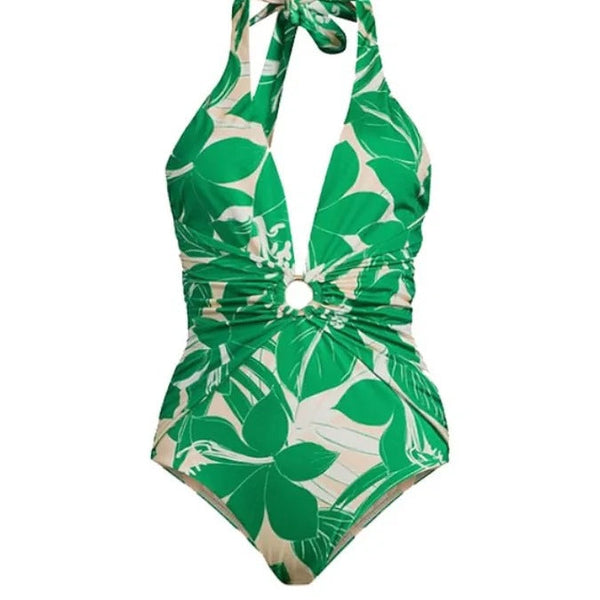Çiçekli Halter Tek Parça Mayo & Etek