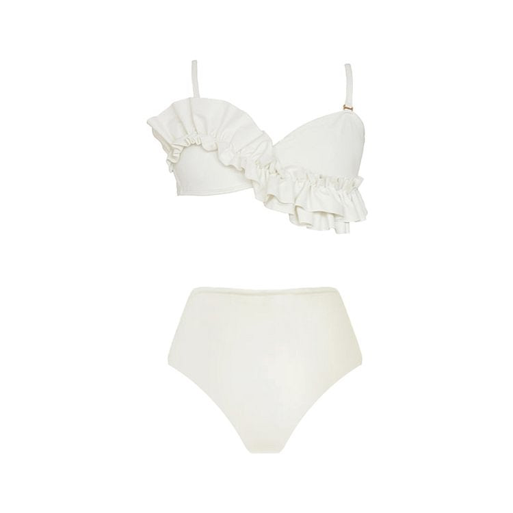 Fırfırlı Düz Renk Tankini & Sarma Etek 2 Parça