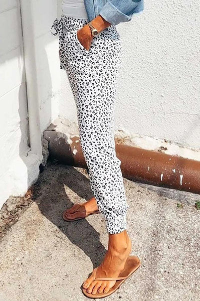 Leopar Desenli Jogging Pantolon Kordonlu