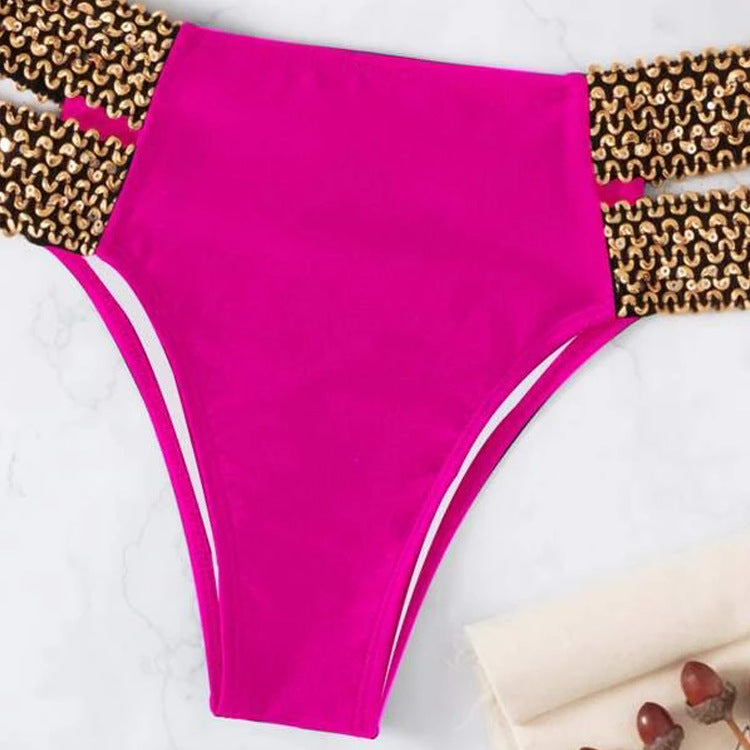 Seksiy Glossy Oyuklu Boncuklu Bikini