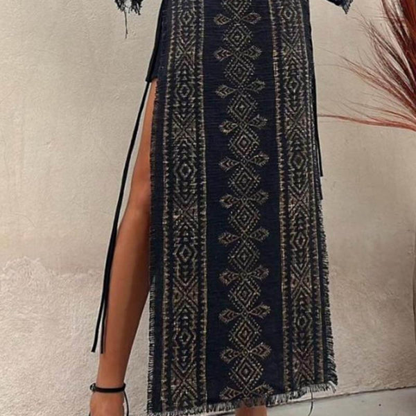 Etnik Desenli ve Patchwork Yan Bağlama ile Maxirok Seti