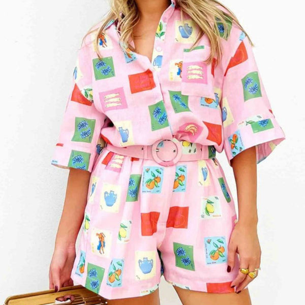Kısa Set - Pembe Stempeldruck