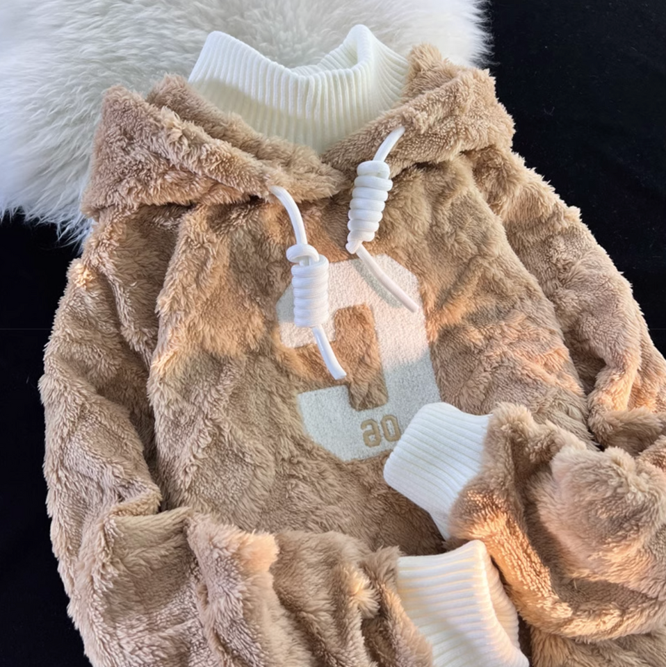 Sahte İki Parça Peluş Kapüşonlu Sweatshirt