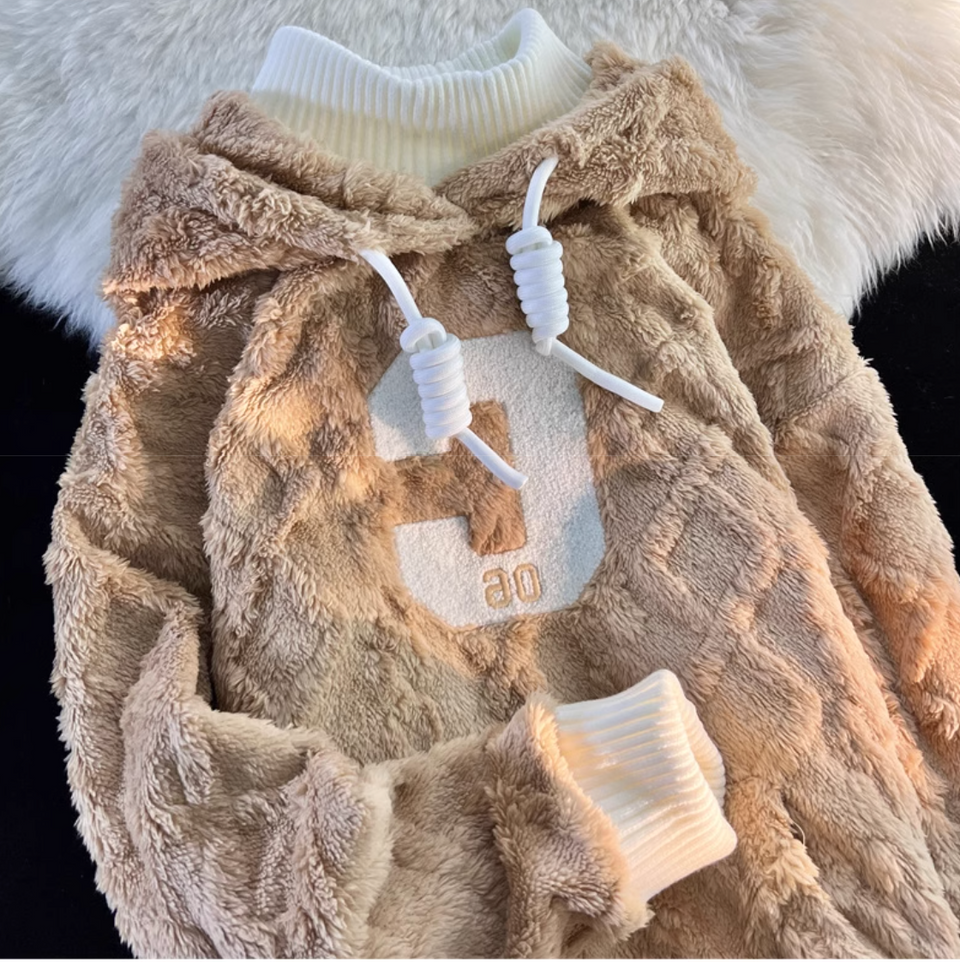 Sahte İki Parça Peluş Kapüşonlu Sweatshirt