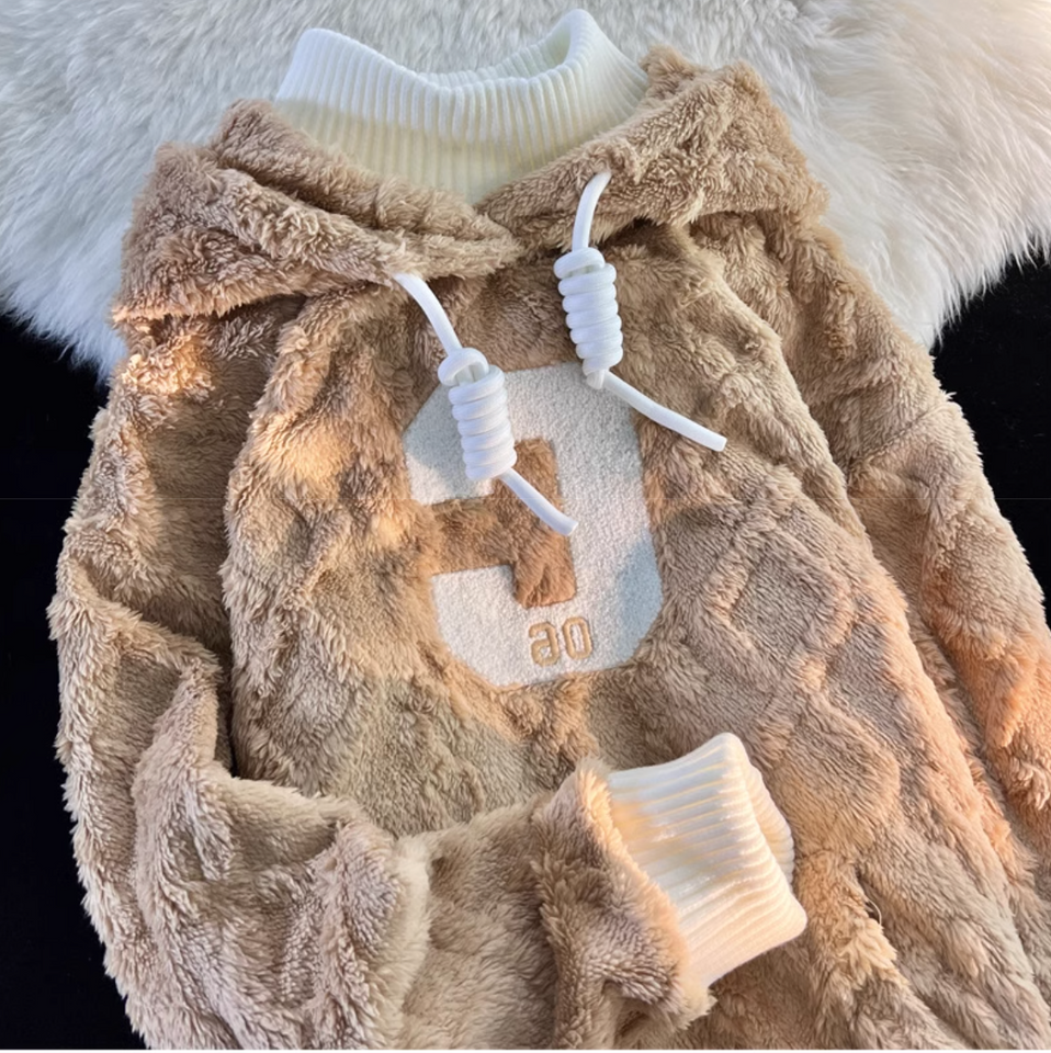 Sahte İki Parça Peluş Kapüşonlu Sweatshirt