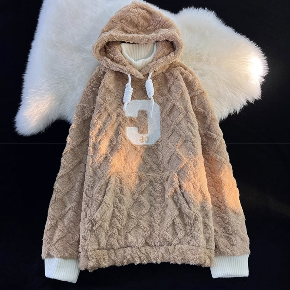 Sahte İki Parça Peluş Kapüşonlu Sweatshirt