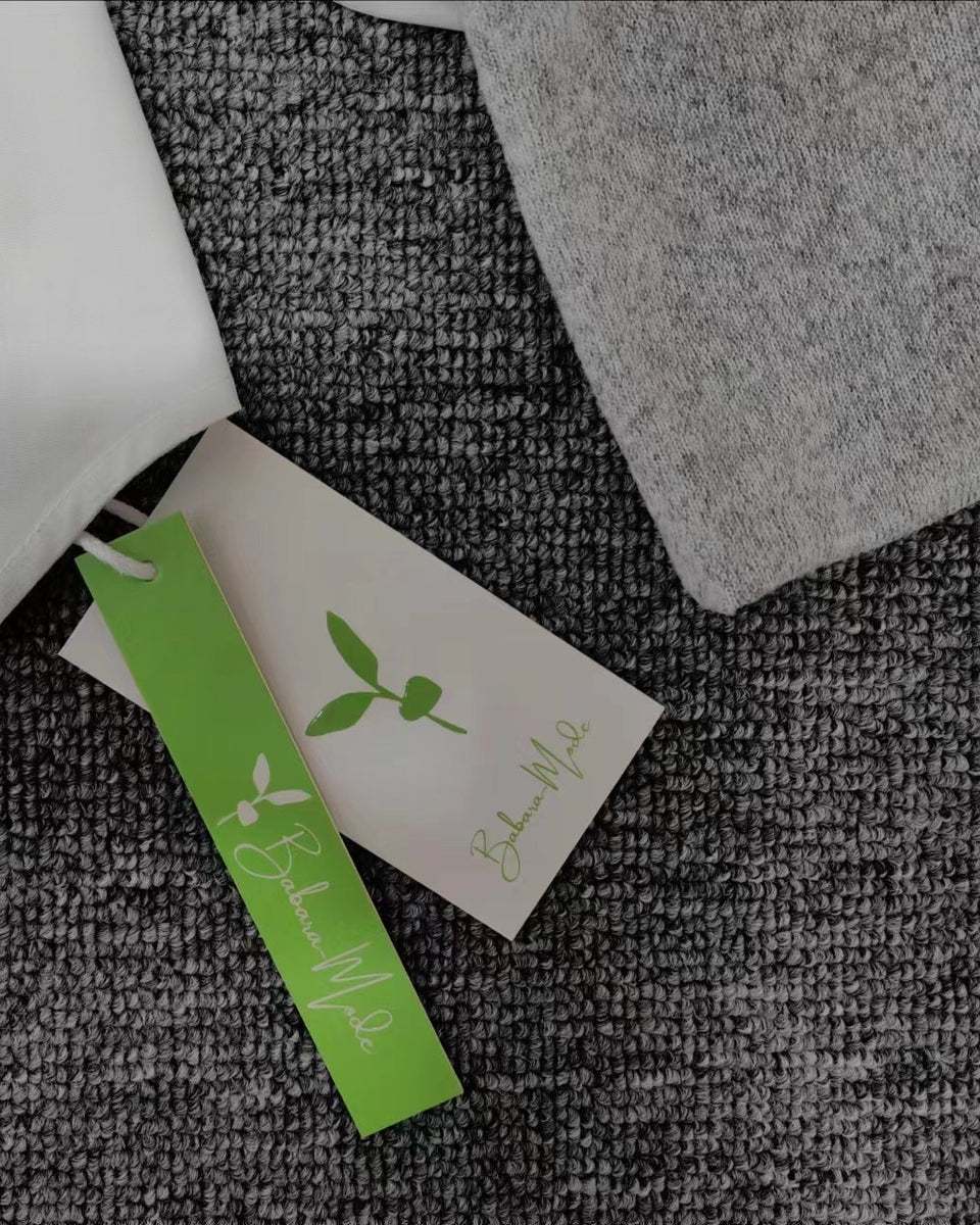 SpringStil® - Gri Triko Bluz Beyaz İki Katlı Kazak