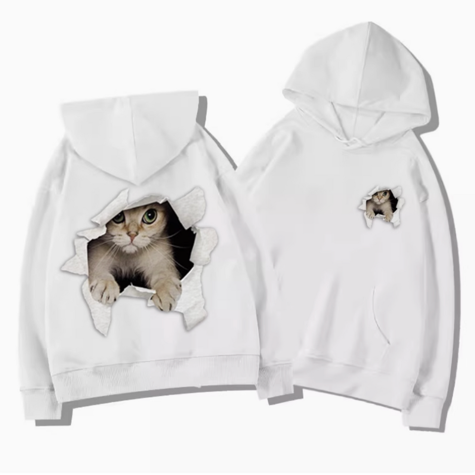Kedi Baskılı Termal Kapüşonlu Sweatshirt