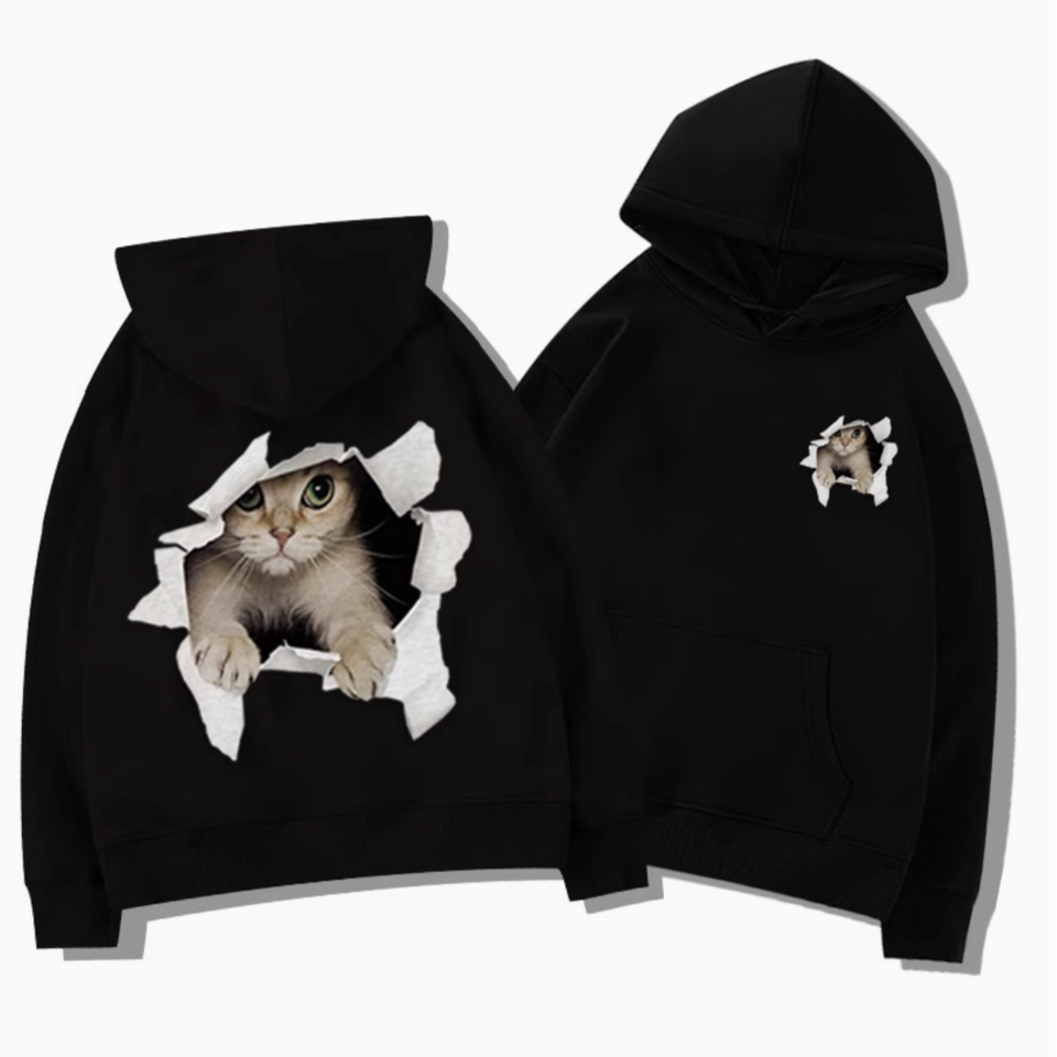 Kedi Baskılı Termal Kapüşonlu Sweatshirt