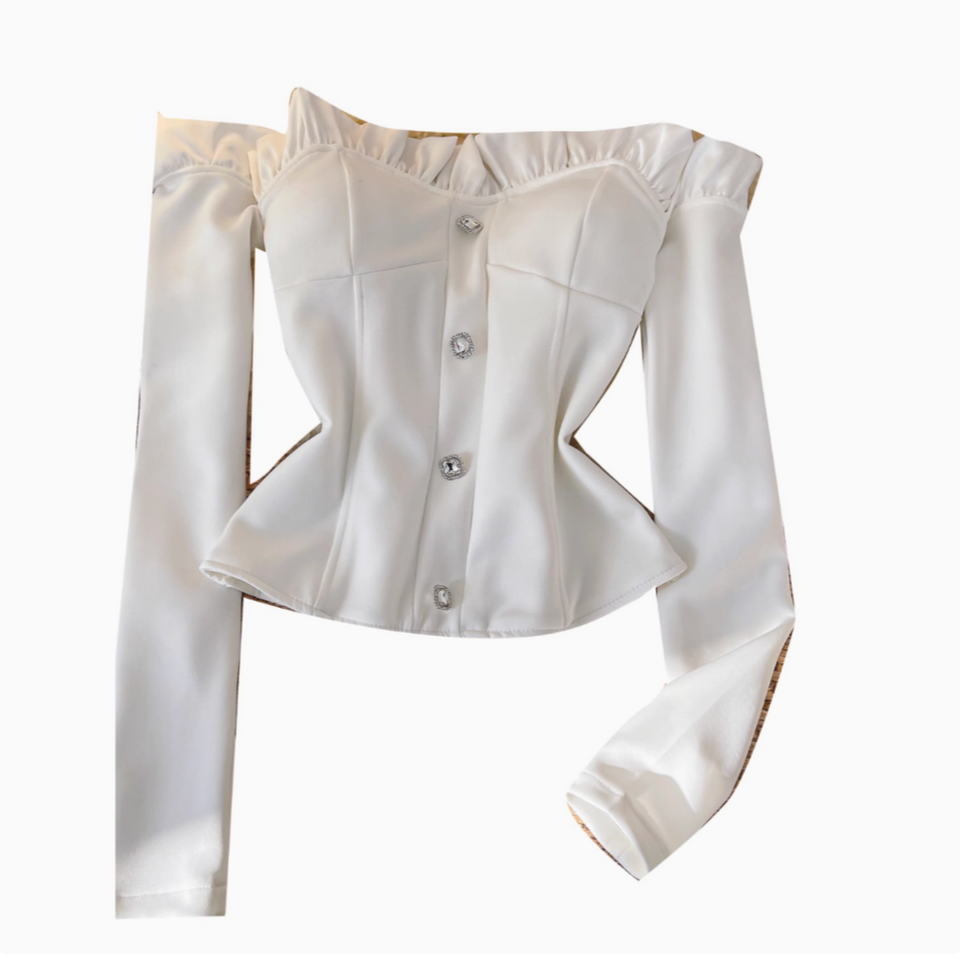 Niş Off-shoulder Rhinestone Düğmeli Üst