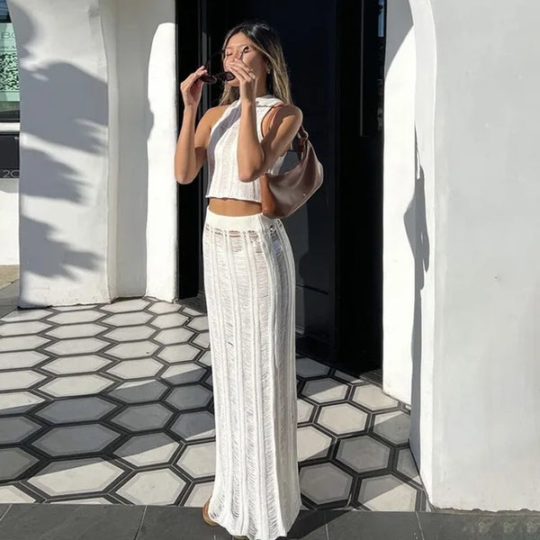 Pauline | Şık Yaz Yelek Etek Takım Mesh Bodycon