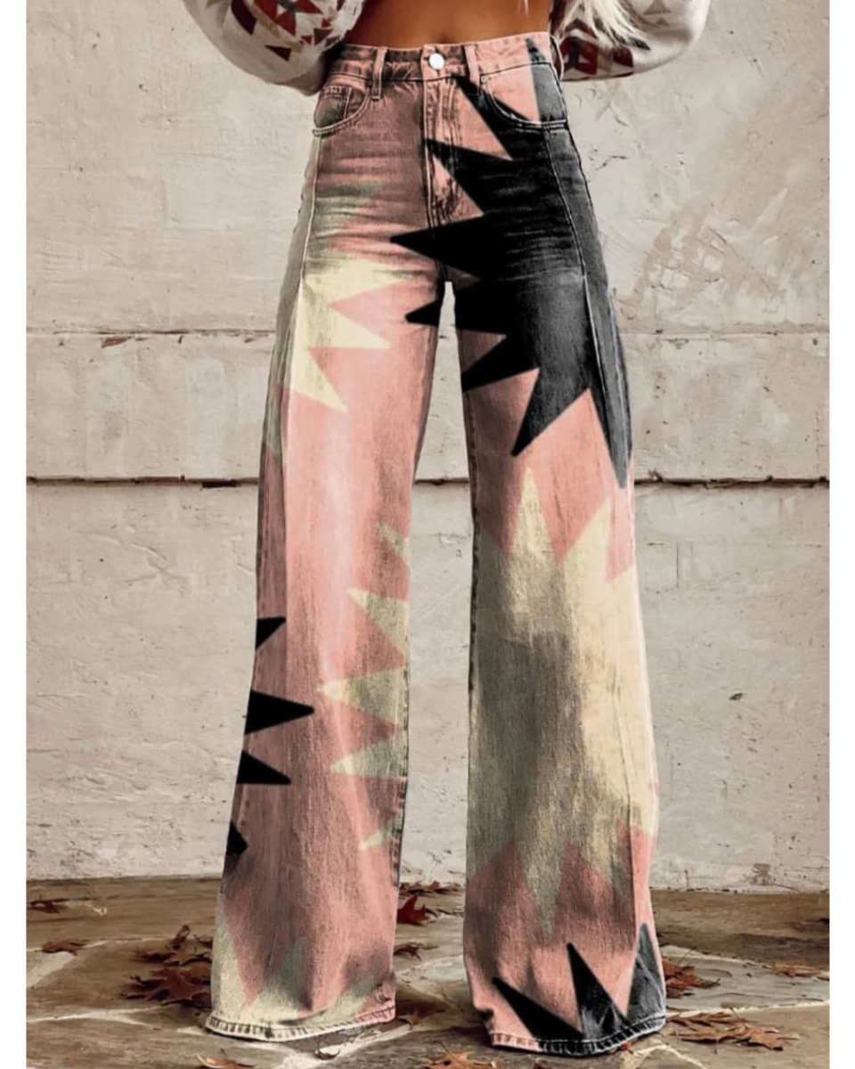 JULIA | GENİŞ PAÇA RETRO GEOMETRİK PANTOLONLAR