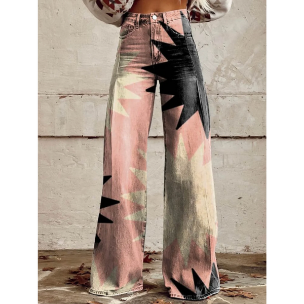 JULIA | GENİŞ PAÇA RETRO GEOMETRİK PANTOLONLAR
