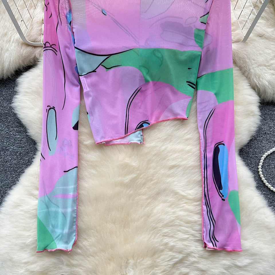 Niş Örgü Patchwork Renkli Baskılı Gömlek