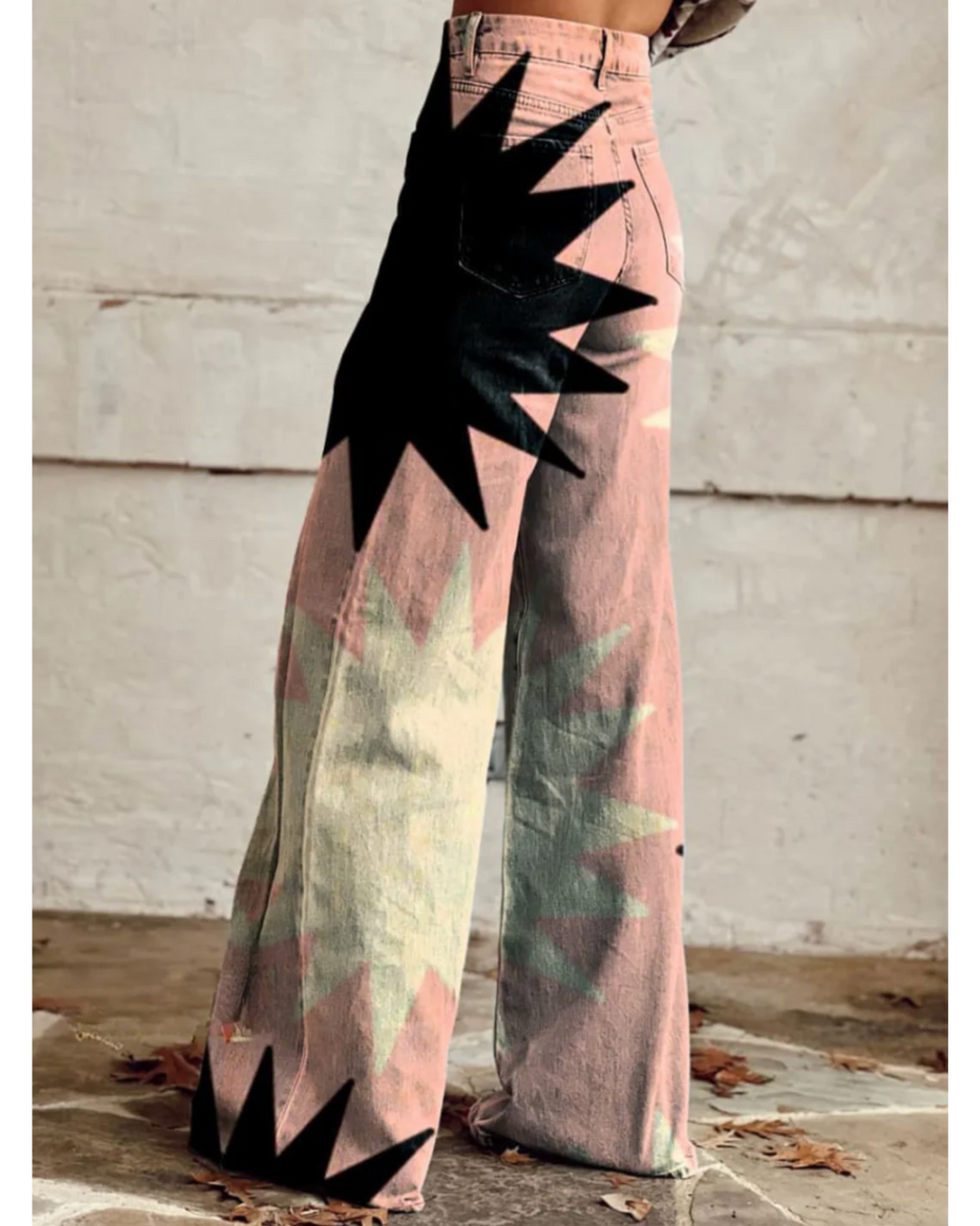 JULIA | GENİŞ PAÇA RETRO GEOMETRİK PANTOLONLAR