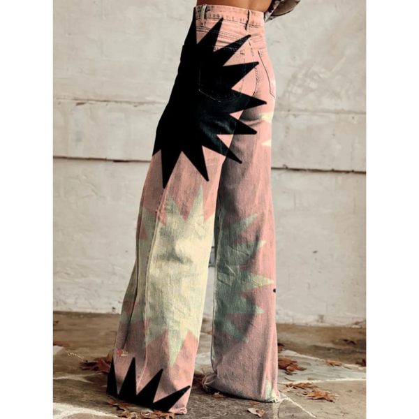 JULIA | GENİŞ PAÇA RETRO GEOMETRİK PANTOLONLAR