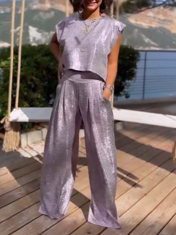 Pauline | Parlak Kadın Yelek ve Geniş Pantolon
