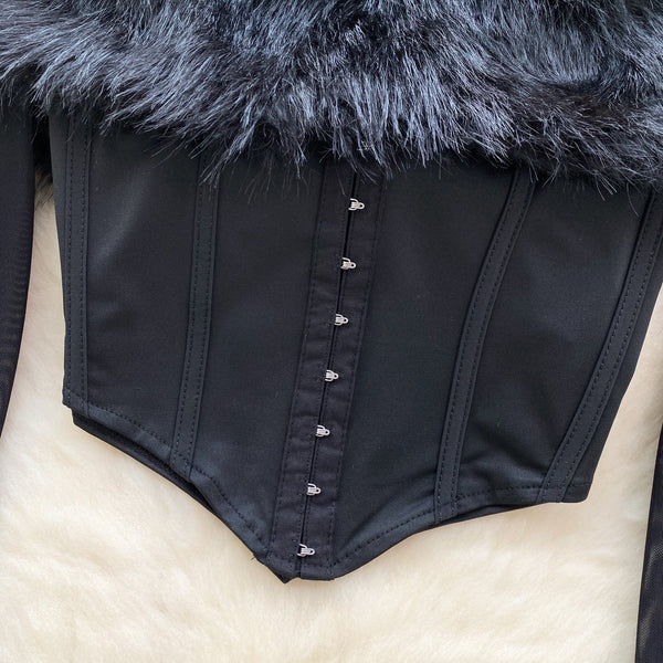 Kabarık Manşet Off-shoulder Siyah Üst