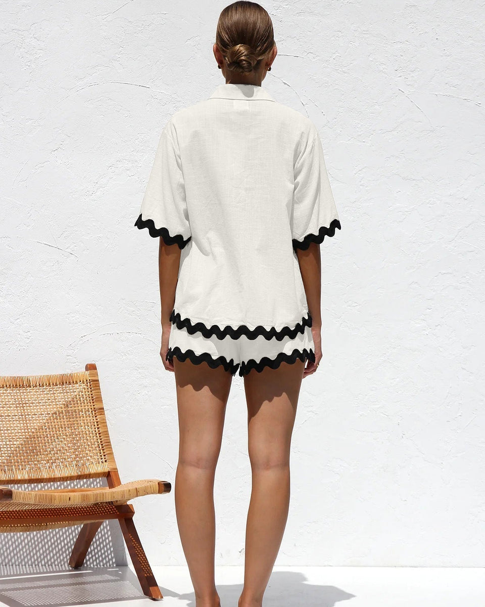 Düz Cardigan Takımı Dalgalı Dikişlerle