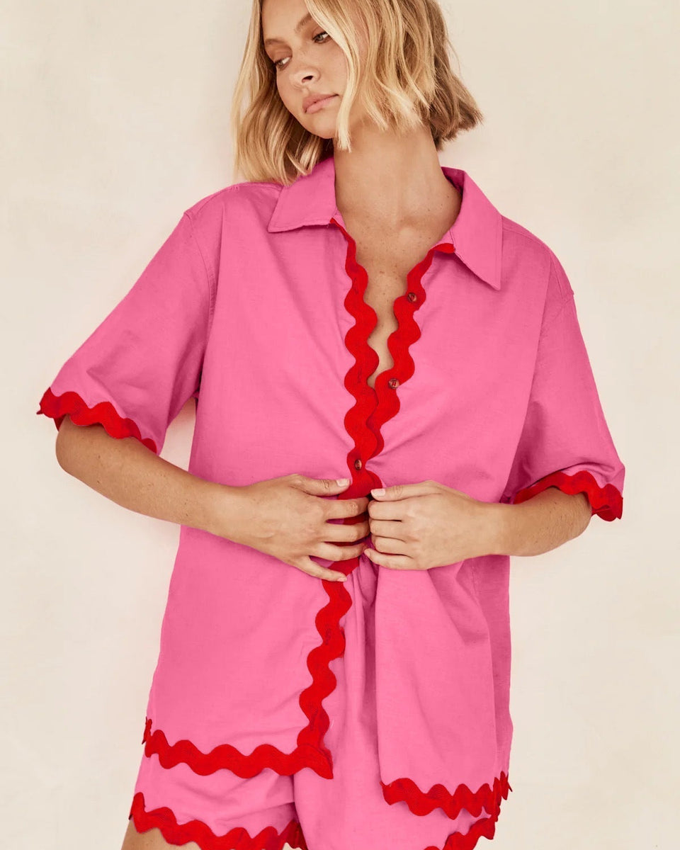 Düz Cardigan Takımı Dalgalı Dikişlerle