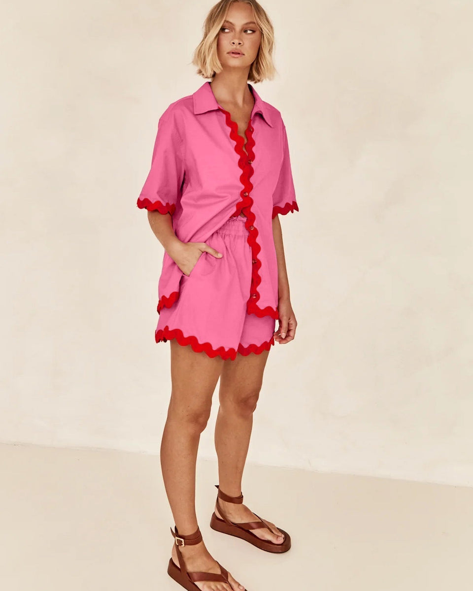 Düz Cardigan Takımı Dalgalı Dikişlerle