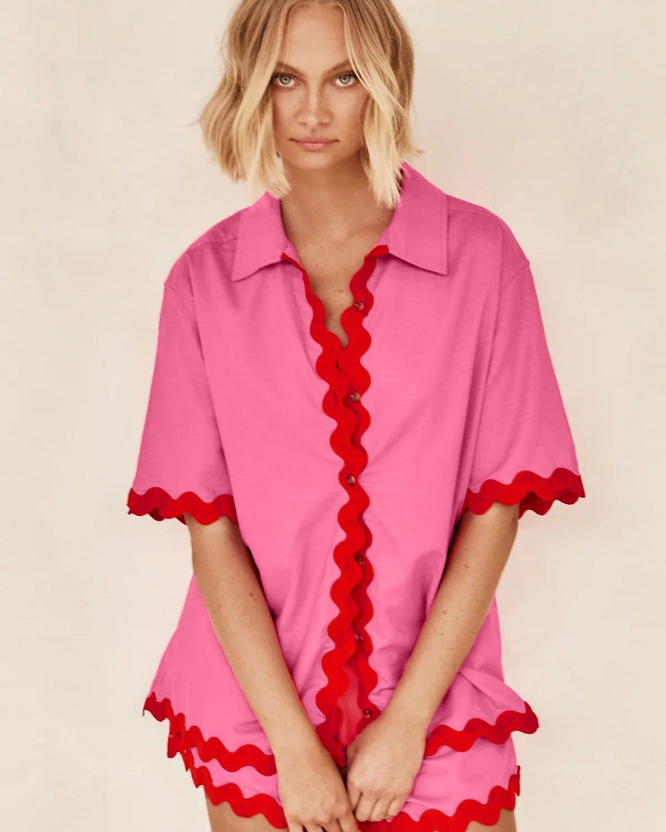 Düz Cardigan Takımı Dalgalı Dikişlerle