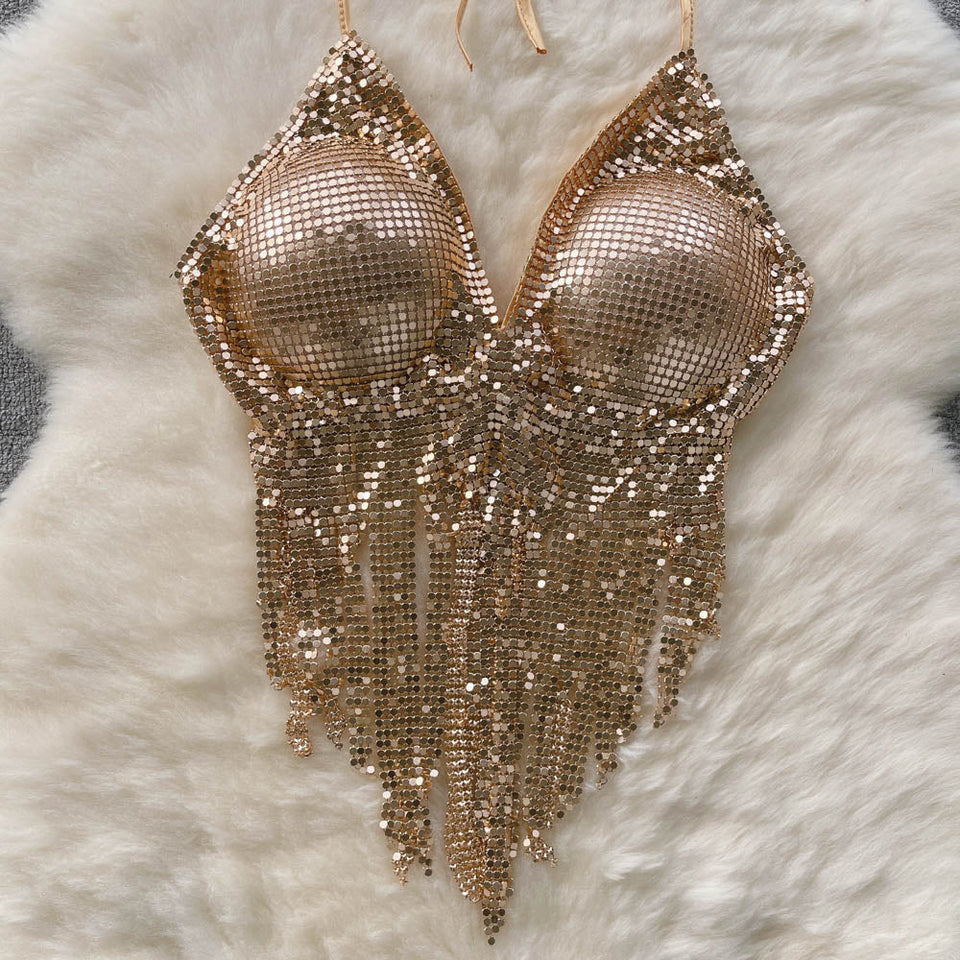 Stamp Halter Yaka Crop Bluz
