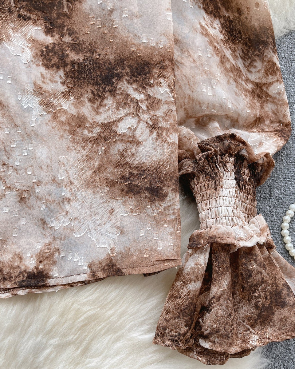 Vintage Kabartmalı Kol Tie-dye Gömlek