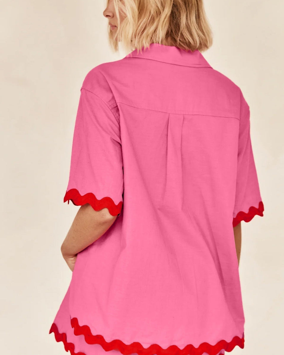 Düz Cardigan Takımı Dalgalı Dikişlerle