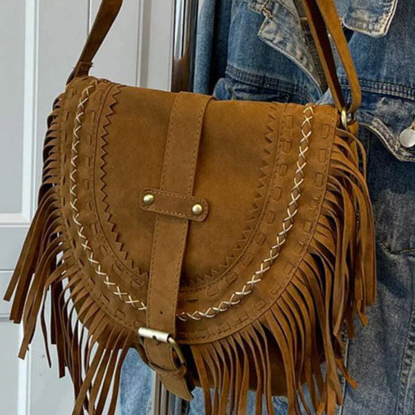 Kıvrımlı Franjeli Koyu Kahverengi Western Cowboy Tarzı Çanta
