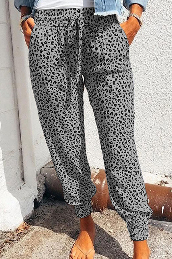 Leopar Desenli Jogging Pantolon Kordonlu