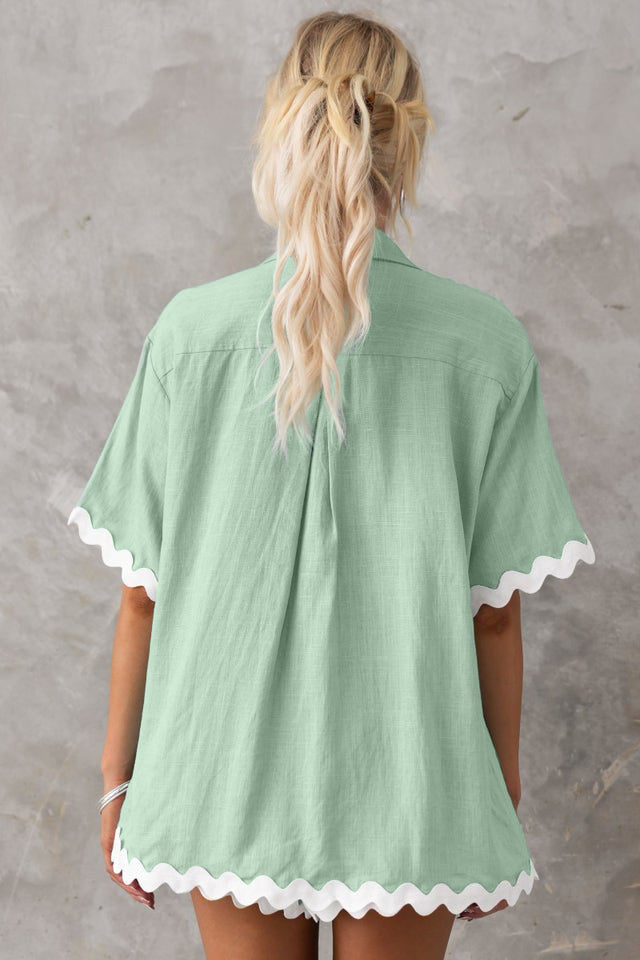 Düz Cardigan Takımı Dalgalı Dikişlerle